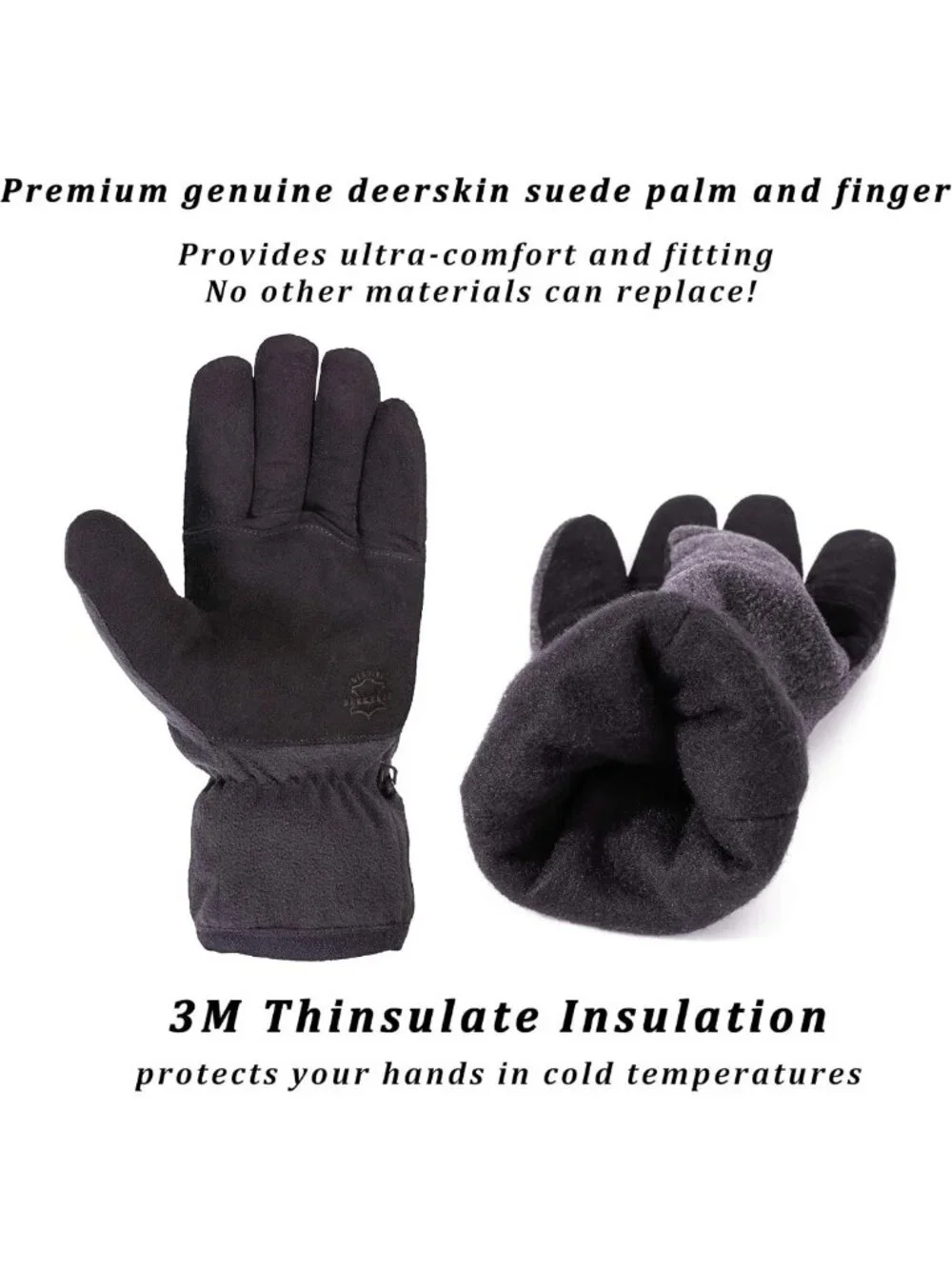 Cozy Winter Gloves - Soft Deerskin Suede, Thermal Fleece & 3M Thinsulate